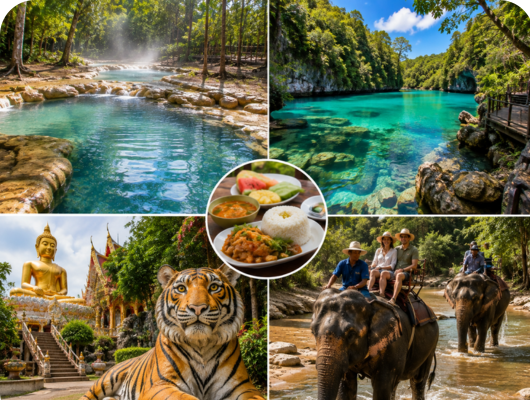 Hot Spring & Emerald Lagoon + Tiger Temple + Elephant Riding + Lunch