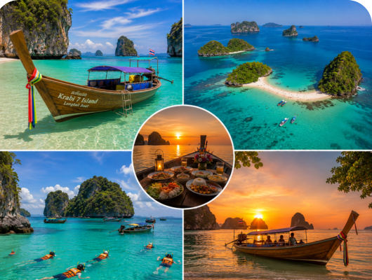 Krabi 7 Island + Sunset Dinner by Longtail Boat
